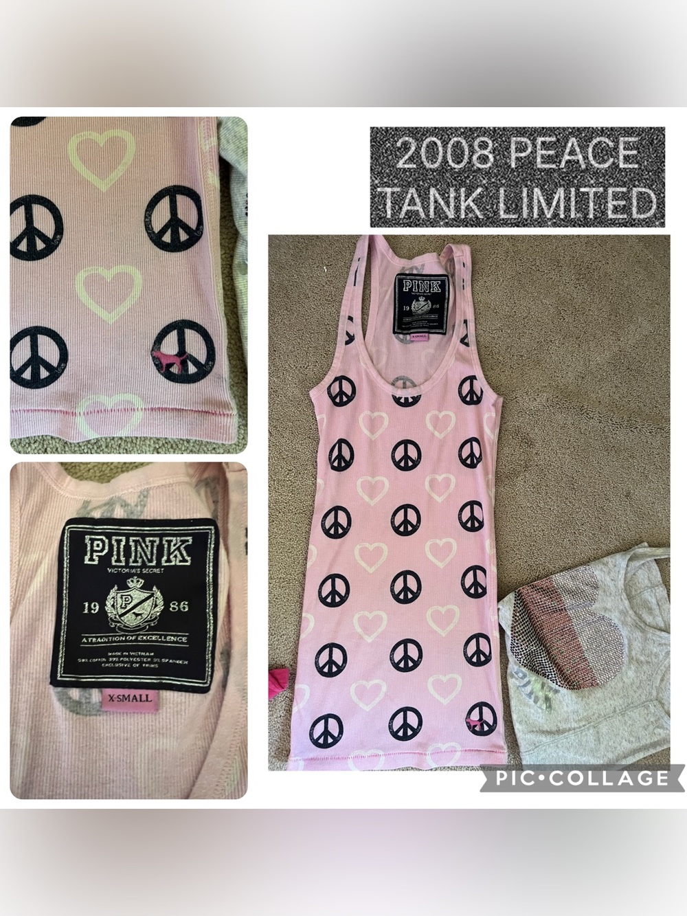 PINK VICTORIA’S SECRET TANK LIMITED EDITION PEACE TANK RARE 2008 Sz  XS